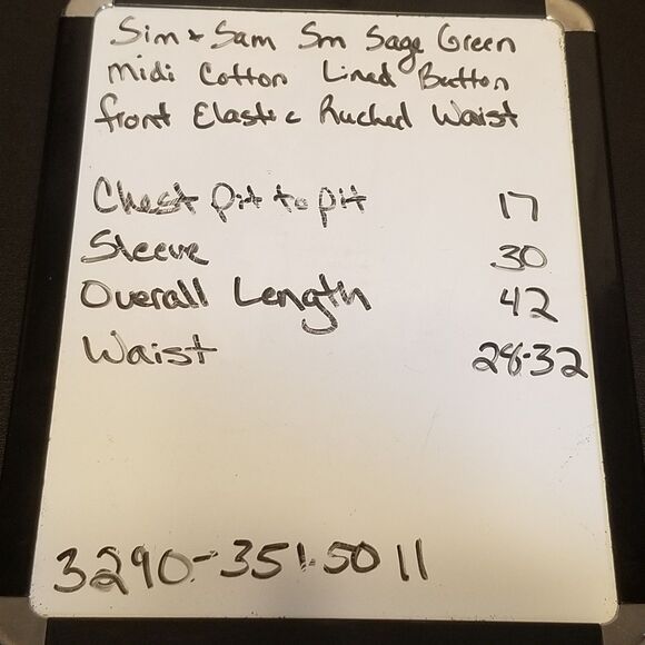 Sim & Sam S Dress 100% Cotton Midi Sage Green Long Sleeve Button Front Office - Picture 10 of 10